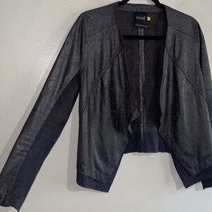 Lysse Coated Blazer Jacket Women Size S Mixed Media Black Short Handkerchief Hem